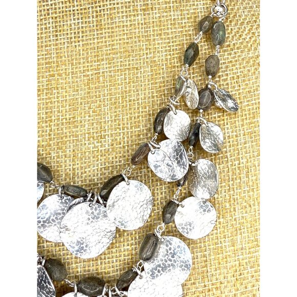 Stella & Dot Calypso Coin Statement Necklace With Hammered Silver Discs & Adjust - Picture 3 of 11